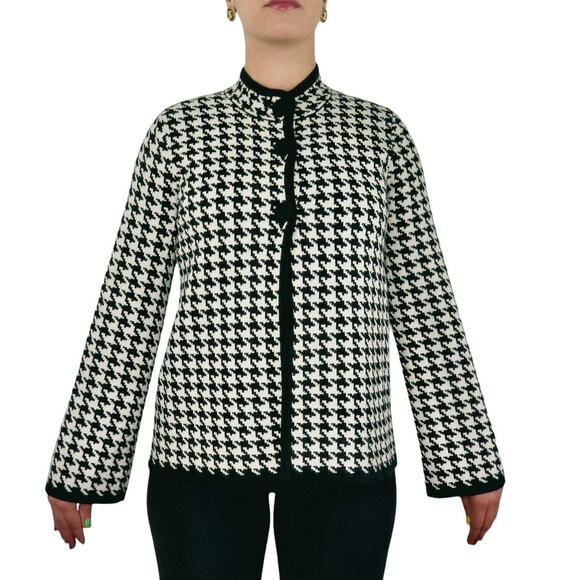 Vintage Elena Solano Black & White Twee Houndstooth Jacket Formal Medium - Picture 1 of 5